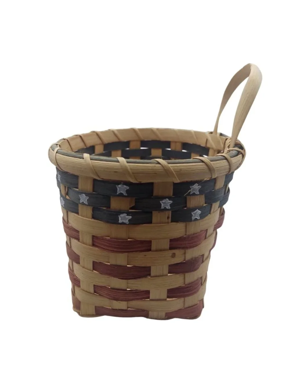 Handcrafted Americana Patriotic Basket Handle Red White Blue Woven Wall Pocket